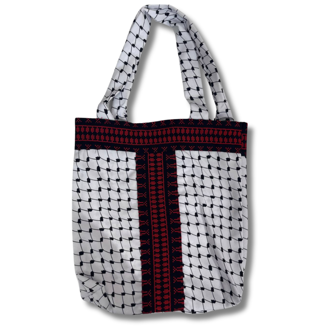 High-Quality Handmade Tatreez Tote Bags with Kufiyah Design: Durable and Spacious