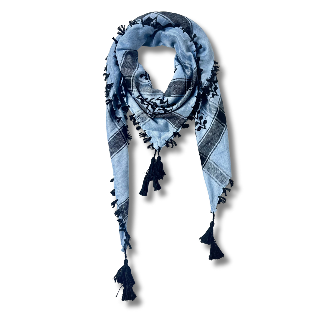 Aqua Blue & Black Kuffiyeh – Handcrafted Palestinian Scarf with Traditional Elegance