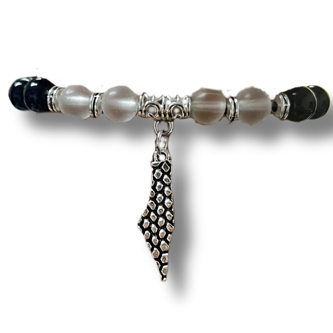 Elegant Heritage Bundle: Black Beads & Gems Silver Palestine Bracelet + Original Kuffiyeh