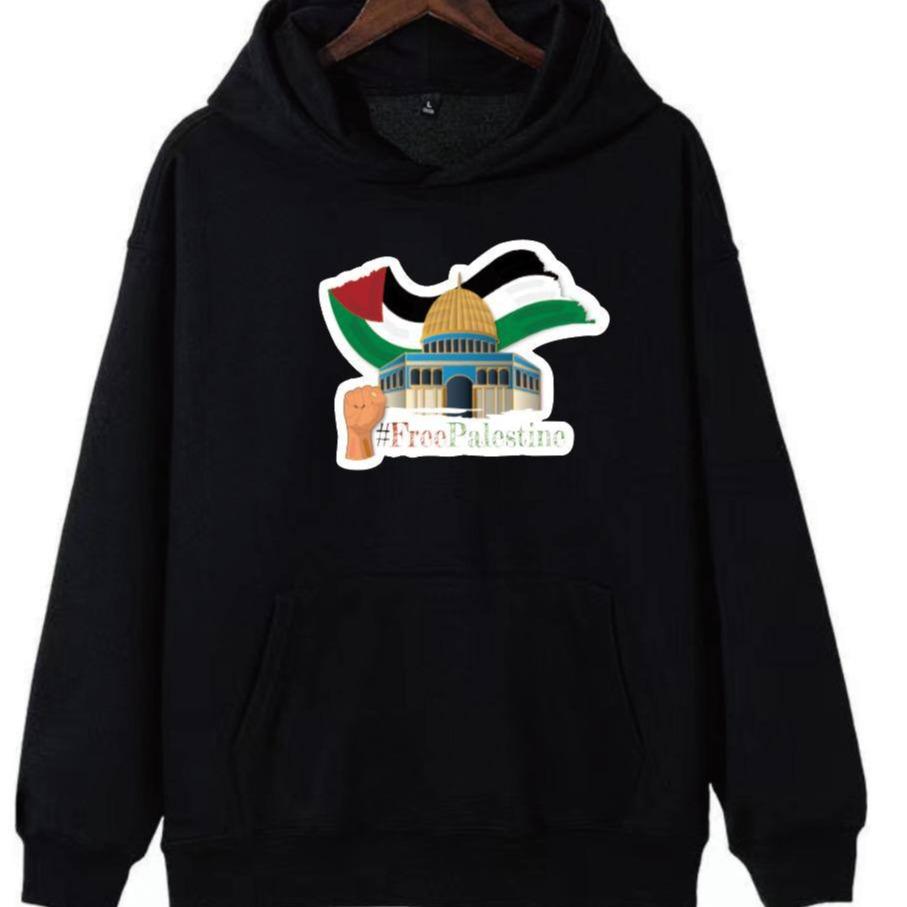High-Quality "Free Palestine" Hoodie with Fist, Al Aqsa, and Flag Design: 100% Cotton