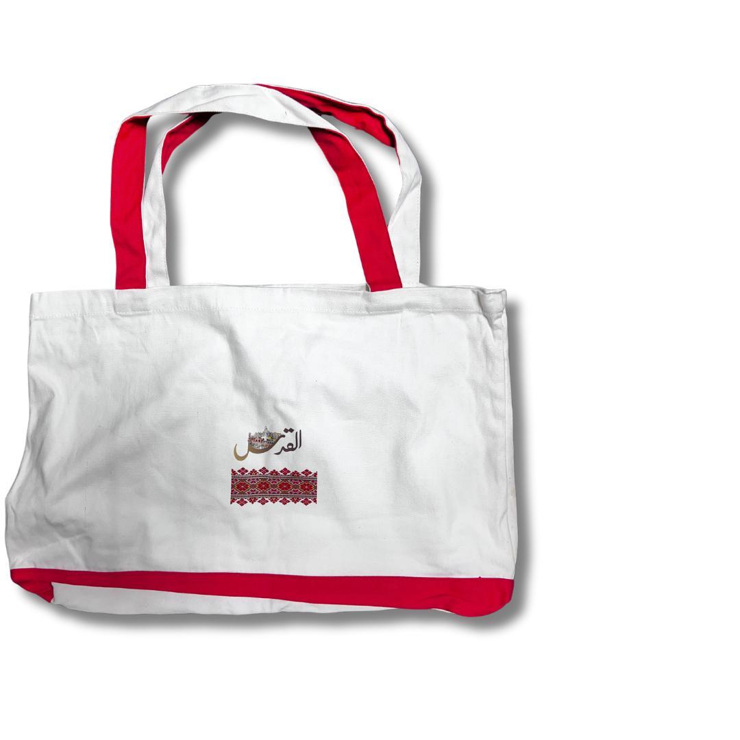 Handmade Red Tote Bag with Unique Palestine Designs – Stylish Cultural Statement