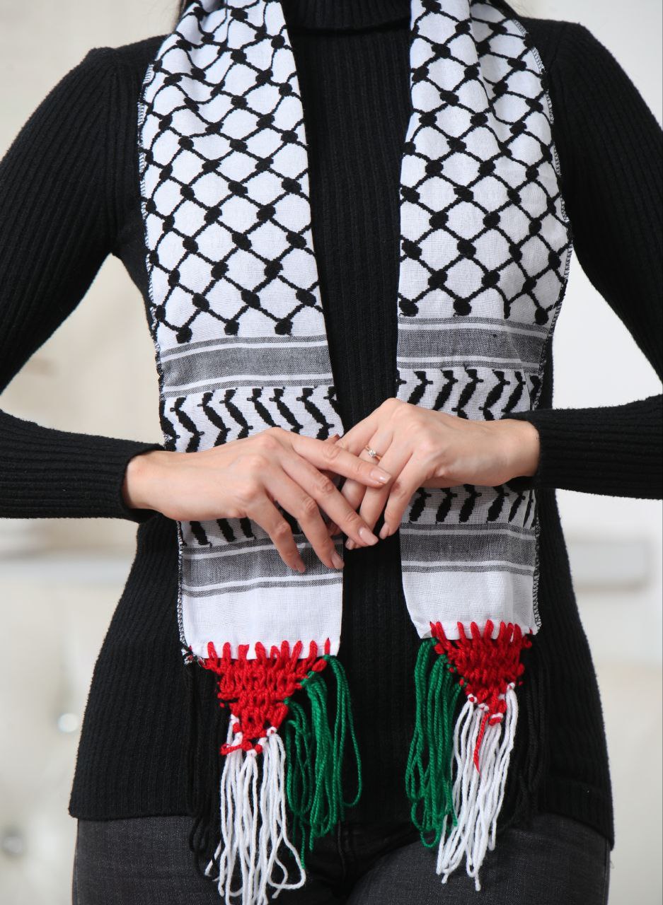 High-Quality Kuffiyeh Scarf with Palestine Color Strings – Authentic Design