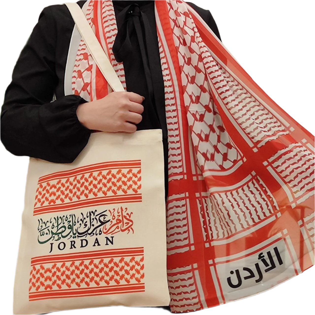 Red Kuffiyeh Print Chiffon Hijab with Jordan - High Quality