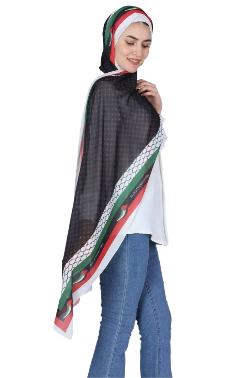 High-Quality Black, Green, White, and Red Hijab Design